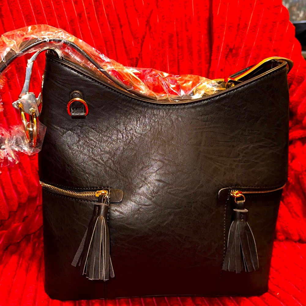 Hobo Bag with Side Tassel zipped pockets and with Matching Wristlet